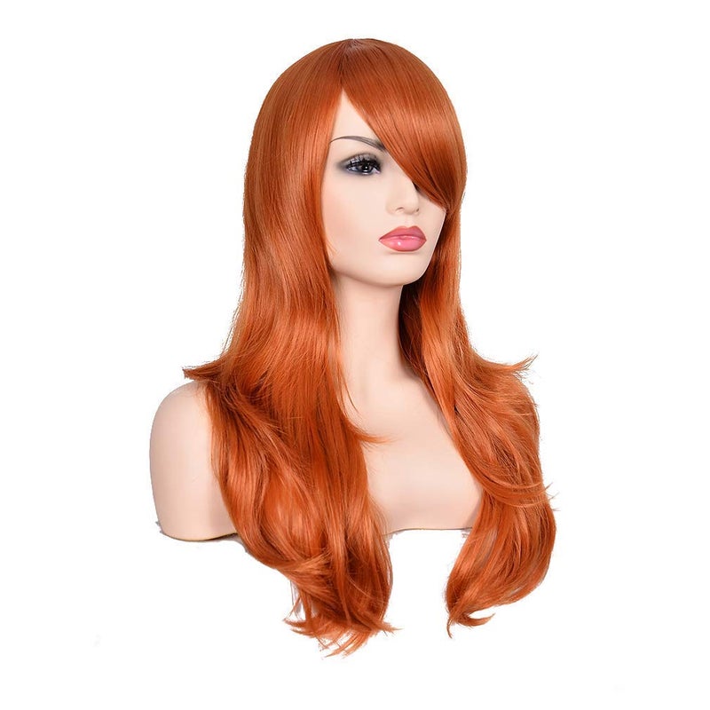 morvally 23" Long Wig Big Wavy Heat Resistant Synthetic Straight Hair with Bangs for Cosplay Costume Halloween Party (2735# Ginger Orange) - Image 2
